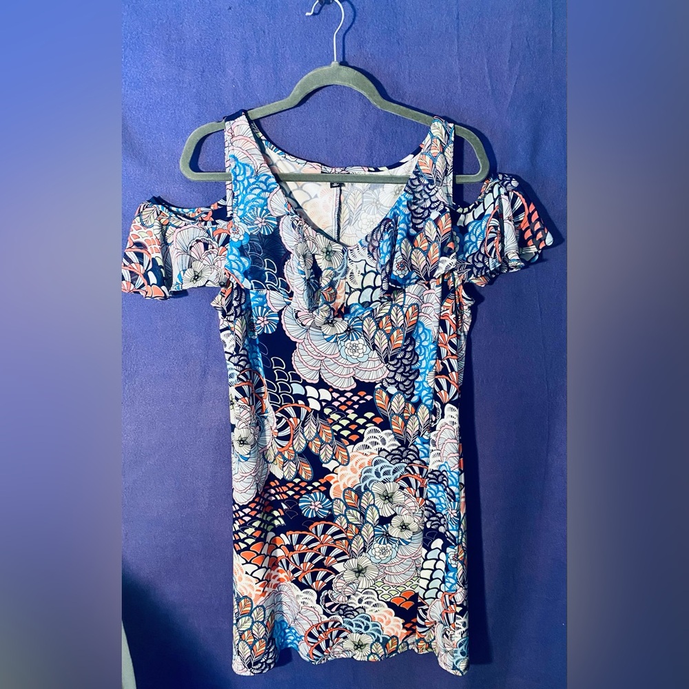 Roz & Ali Navy Floral Cold-Shoulder Dress